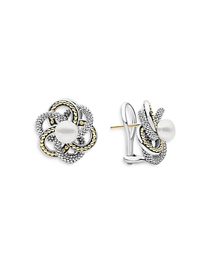 Lagos Sterling Silver & 18K Yellow Gold Luna Love Knot Cultured Freshwater Pearl Stud Earrings