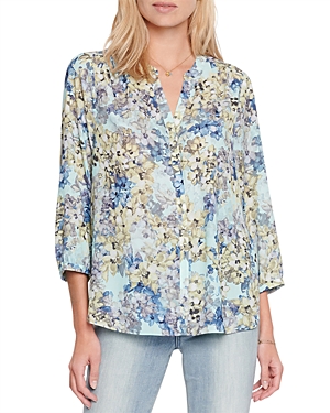 Nydj Three Quarter Sleeve Printed Pintucked Back Blouse In Frazier Floral