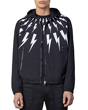 Neil Barrett Black Scribble Fairisle Zip Hoodie In Black