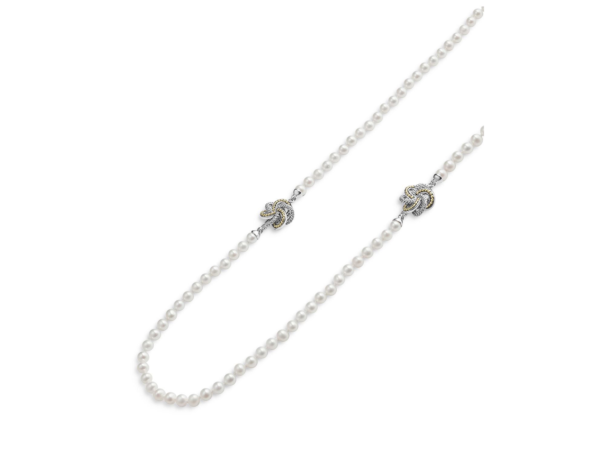 Sterling & 18K Yellow Gold Cultured Pearl Station Necklace, 34" — Image 3