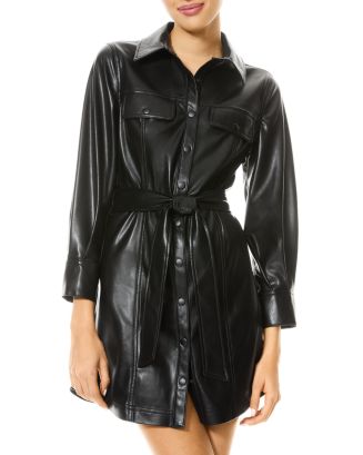 Alice and Olivia Miranda Vegan Leather Shirt Dress | Bloomingdale's