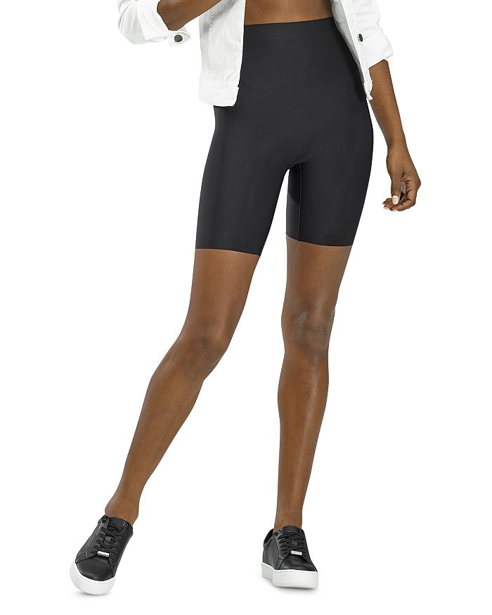 Shop Hue Faux Leather High Rise Bike Shorts In Black