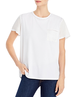 KARL LAGERFELD MIX MEDIA SHORT SLEEVE SHIRT,L1CH7862