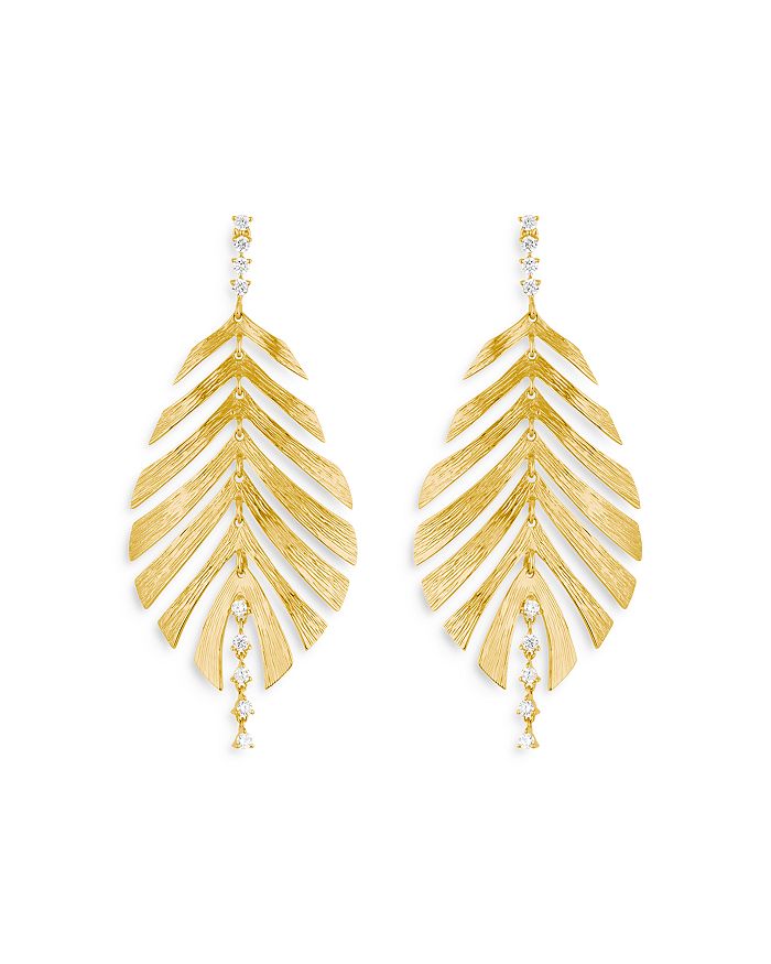 HUEB 18K Yellow Gold Bahia Diamond Open Leaf Drop Earrings | Bloomingdale's