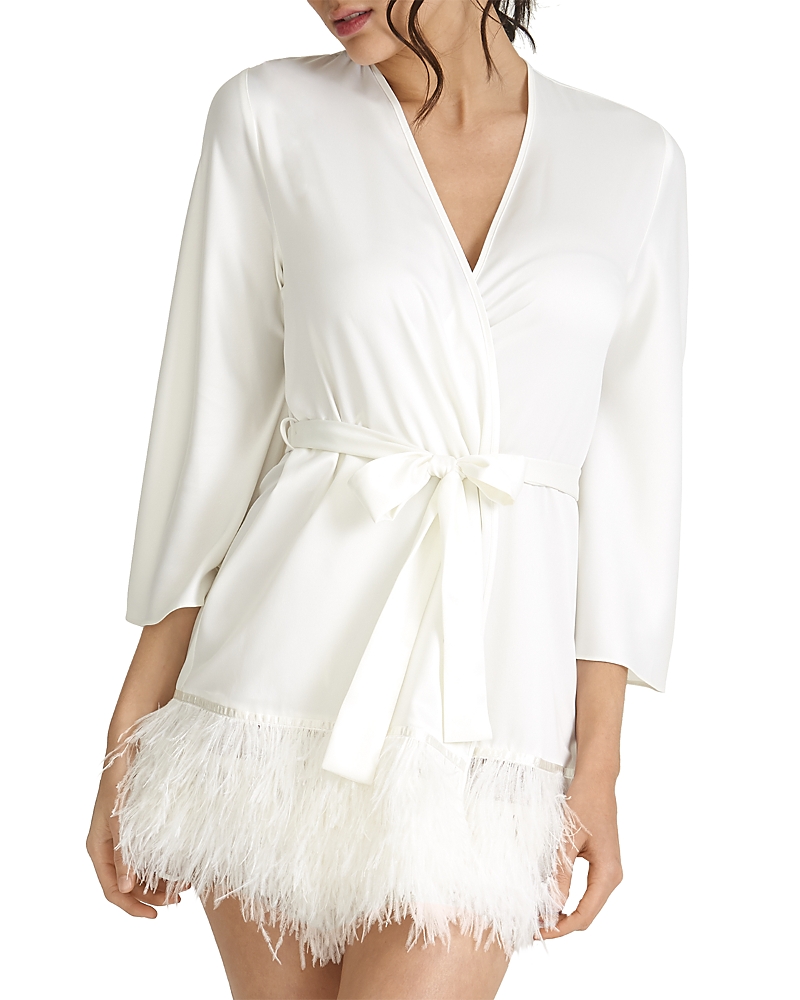 Rya Collection Swan Feather-hem Robe, Inclusive Sizing In Ivory