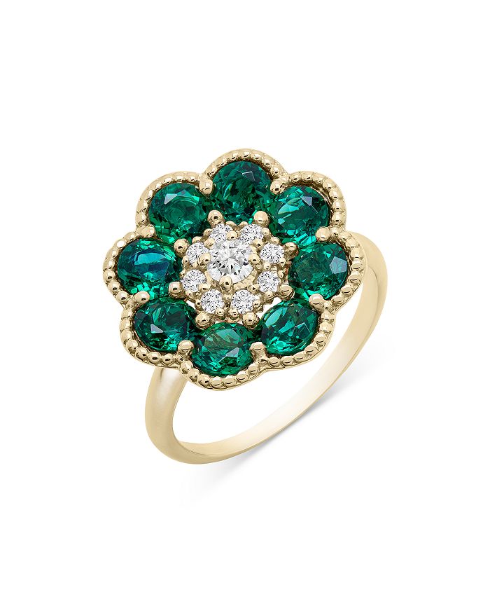 Bloomingdale's Emerald & Diamond Flower Ring In 14k Yellow Gold - 100% Exclusive In Green/gold