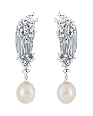 Hueb 18K White Gold Bahia Cultured Freshwater Pearl & Diamond Drop Earrings