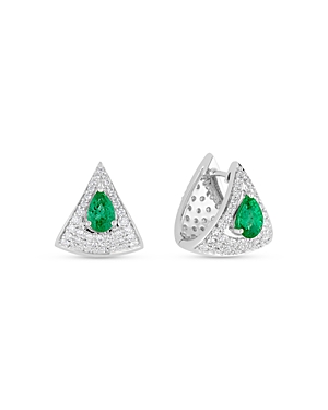 Shop Hueb 18k White Gold Mirage Emerald & Diamond Huggie Hoop Earrings In White/green