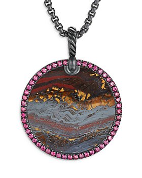 David Yurman - Sterling Silver DY Elements® Artist Series Disc Pendant with Tiger Iron & Purple Sapphires