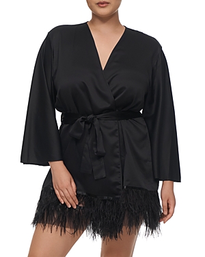 Rya Collection Swan Feather-hem Robe, Inclusive Sizing In Black