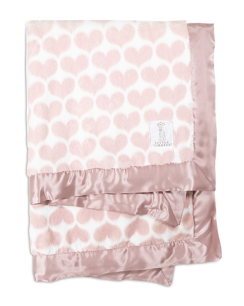 Little Giraffe Luxe Faux Fur Heart Army Blanket - Baby In Dusty Pink