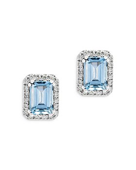 Bloomingdale's - Aquamarine and Diamond Halo Stud Earrings in 14K White Gold - 100% Exclusive