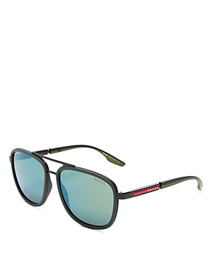 Prada Men's Brow Bar Aviator Sunglasses, 60mm In Black/green