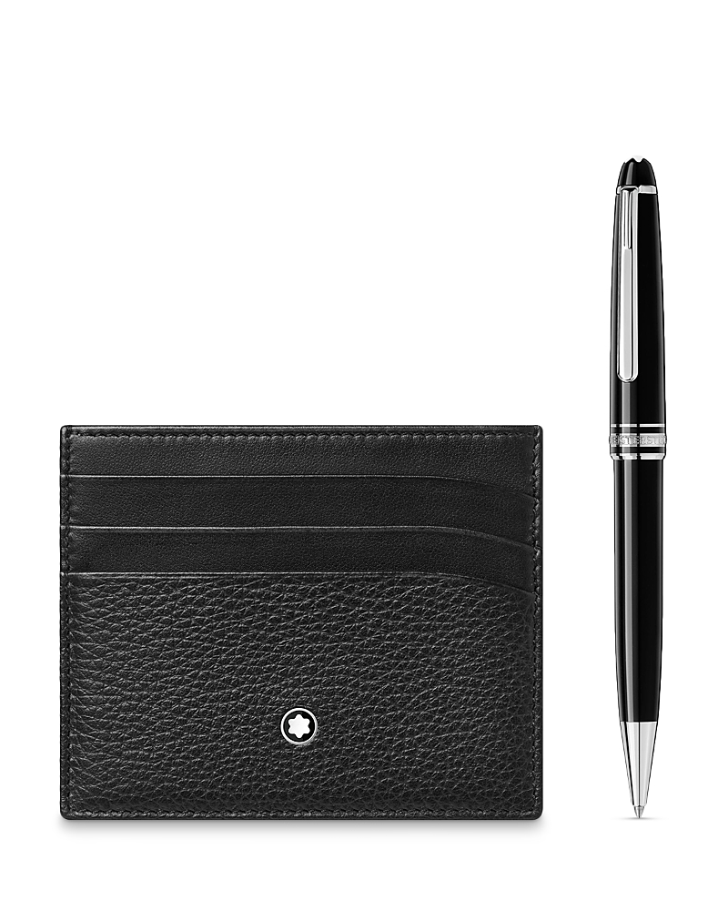 Montblanc Meisterstuck Platinum-coated Classique Ballpoint Pen And Soft Grain Leather Card Case Set In Black