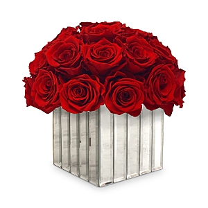 Rose Box Nyc Modern Box With Half Ball Of Roses In Red Flame