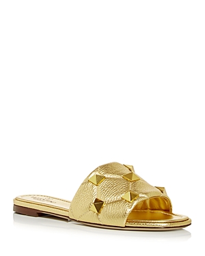 Valentino Women's Roman Stud Quilted Slide Sandals In Brass