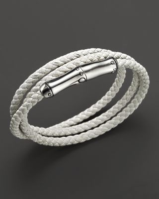 JOHN HARDY - Bamboo Silver White Leather Triple Wrap Bracelet