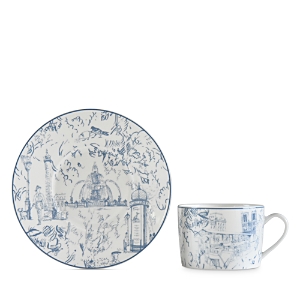 Bernardaud Tout Paris Tea Saucer In White/blue