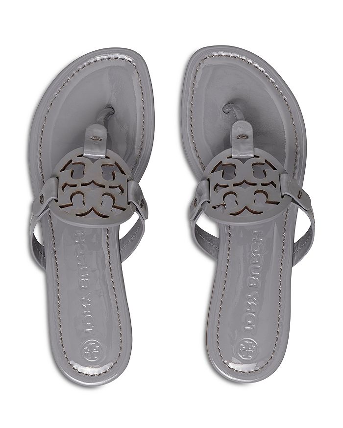 Shop Tory Burch Women's Miller Thong Sandals In Malta Gray Patent Leather