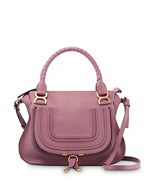 Chloé Medium Marcie Calfskin Leather Satchel In Faded Rose/brass