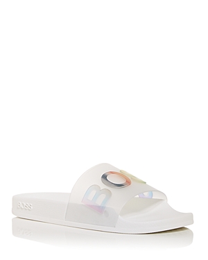 Hugo Boss White & Multicolor Bay Slides In Open White
