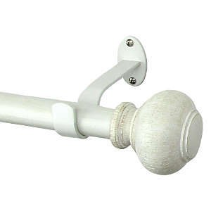 Elrene Home Fashions Rhinebeck Adjustable Curtain Rod With Faux Wood Ball Finials, 86-120 In White