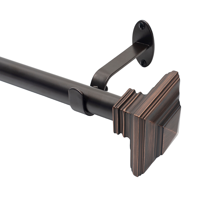 Elrene Home Fashions Florence Adjustable Curtain Rod With Square Finials, 28-48 In Antique Bronze