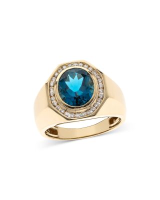 Bloomingdale's Fine Collection - London Blue Topaz & Diamond Men's Ring in 14K Yellow Gold - Exclusive