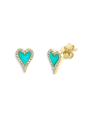 Moon & Meadow Diamond & Turquoise Heart Stud Earrings In 14k Yellow Gold - 100% Exclusive