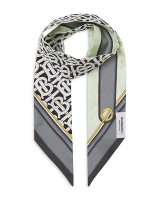 Burberry - Monogram & Logo Print Silk Skinny Scarf