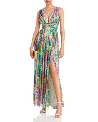 Aidan by Aidan Mattox Pleated Chiffon Print Dress | Bloomingdale's