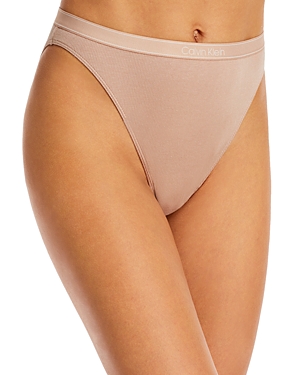 Calvin Klein Pure Ribbed High Leg Bikini In Honey Almond