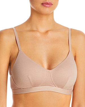 Shop Calvin Klein Pure Ribbed Lightly Lined Bralette In Honey Almond