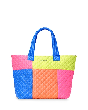 Mz Wallace Large Metro Tote Deluxe In Patchwork Neon/silver