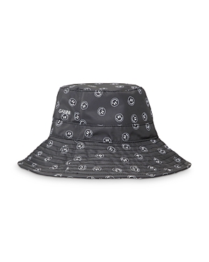 GANNI RECYCLED SMILEY FACE PRINT BUCKET HAT,A3403