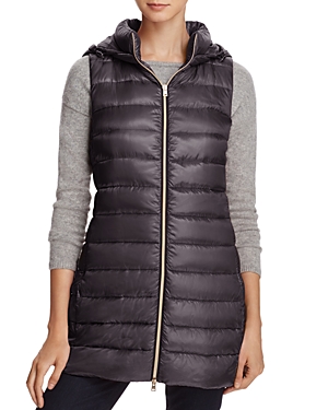 Shop Herno Hooded Long Down Vest In Charcoal