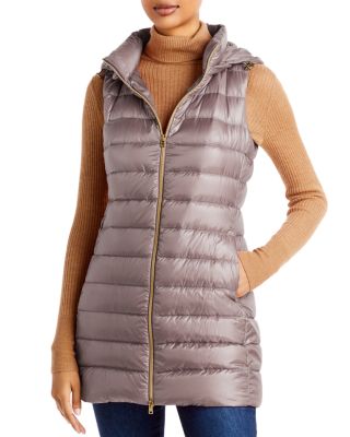 New HERNO Long Light Down Vest,40/4,Hood,Lilac Pink,Zip