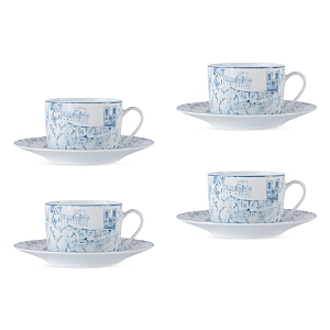 Bernardaud Tout Paris Set Of 4 Tea Cups & Saucers