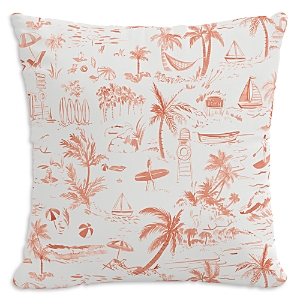 Cloth & Company The Beach Toile Outdoor Pillow in Coral, 20 x 20