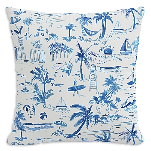 Shop Cloth & Company The Beach Toile Outdoor Pillow In Coral, 20 X 20 In Navy