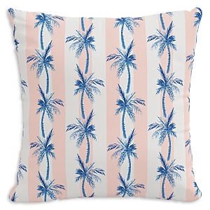 Shop Cloth & Company The Cabana Stripe Palms Outdoor Pillow In Blue, 22 X 22 In Coral