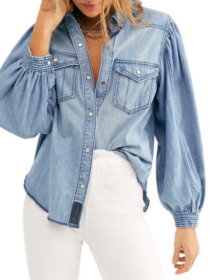 Free People on sale Mackenzie Button-Down Denim Shirt