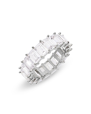 Shop Adinas Jewels Cubic Zirconia Baguette Eternity Band In Silver