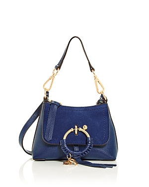 See By Chloé See By Chloe Joan Mini Leather & Suede Hobo In Royal Navy/gold