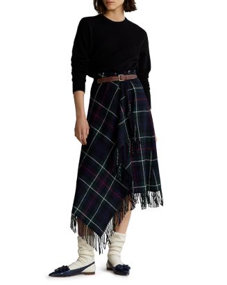 Ralph Lauren Plaid Fringe Trim Wrap Skirt | Bloomingdale's