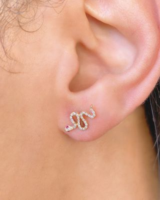 14K Yellow Gold Diamond &amp; Ruby Snake Stud Earrings