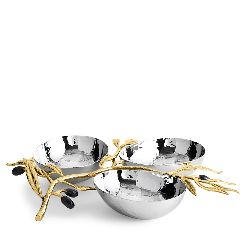 Michael Aram Olive Branch Gold 3 Bowl Server