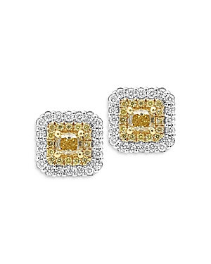 Bloomingdale's Yellow & White Diamond Halo Square Stud Earrings In 18k White & Yellow Gold - 100% Exclusive In Yellow/white