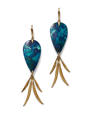 Annette Ferdinandsen Design 18k Yellow Gold Shattuckite Bird Of Paradise Drop Earrings In Blue/gold