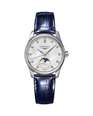 Shop Longines Master Collection Watch, 34mm In White/blue
